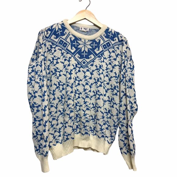 Vintage 70s/80s size Large Sweater Blue Geometric‎ Pullover